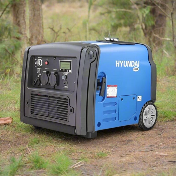 Hyundai HY3200SEi inverter generator right side with control panel.