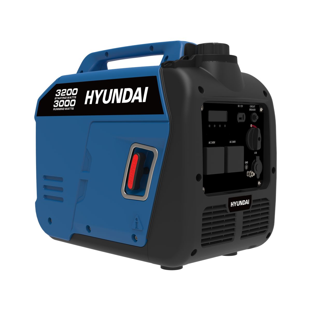 Hyundai HY3500i Pull Start inverter generator showing the recoil pull-cord handle