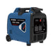 Left angle view of the Hyundai HY3500i inverter generator showing the fuel cap and carry handle