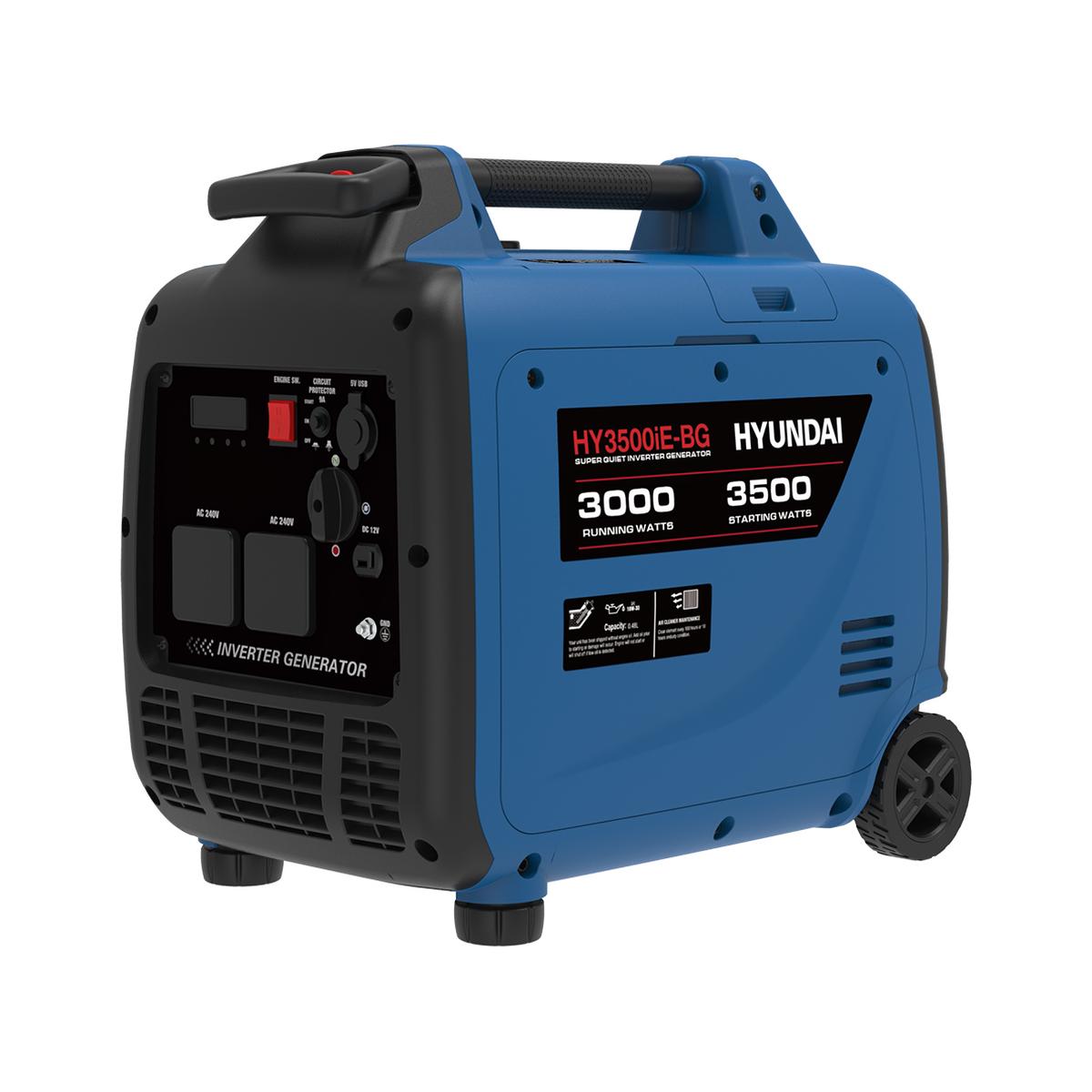 Right angle view of the Hyundai HY3500i inverter generator