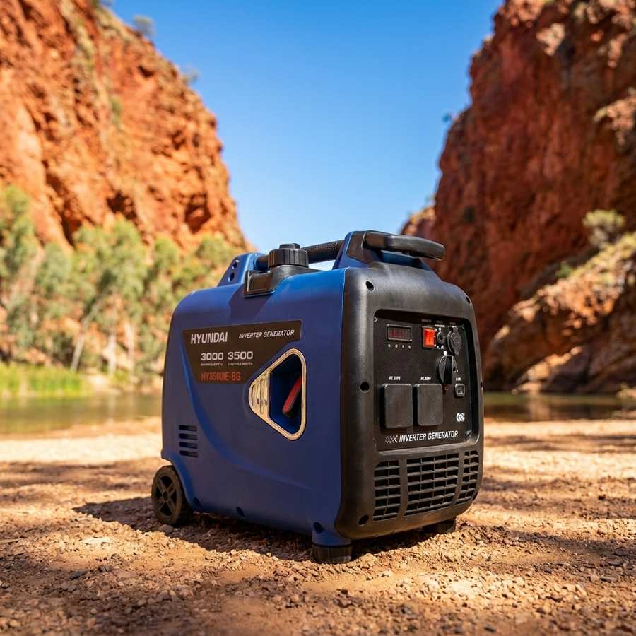 Hyundai HY3500i inverter generator in front of a red rock gorge