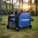 Hyundai HY6500SEi inverter generator with blue panel side angle.