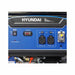 Close up of the Hyundai HY7000LEK control panel showing the HYUNDAI branding, engine switch, VFT meter and outlets