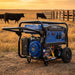 Hyundai HY7000LEK 6.8kVA open frame petrol generator on a rural property at golden hour with cattle grazing in the background