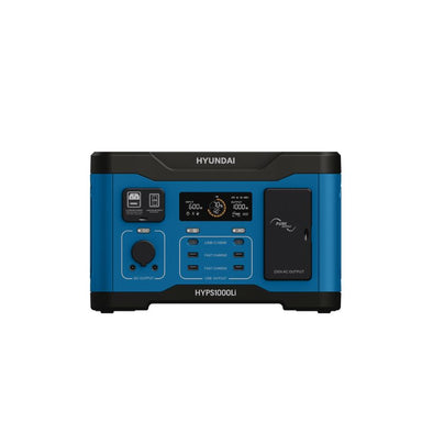 Front view of Hyundai HYPS1000Li showing screen, AC and USB outputs