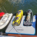 Aquadeck inflatable jetski dock with multiple vessels tied on water