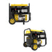 Two views of yellow MaxWatt MX11000I inverter generator front and side