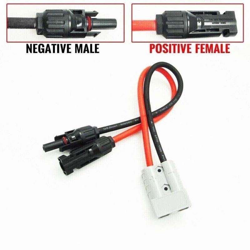 MC4 to Anderson plug 50amp adapter cable featuring positive female and negative male connectors for efficient power transfer