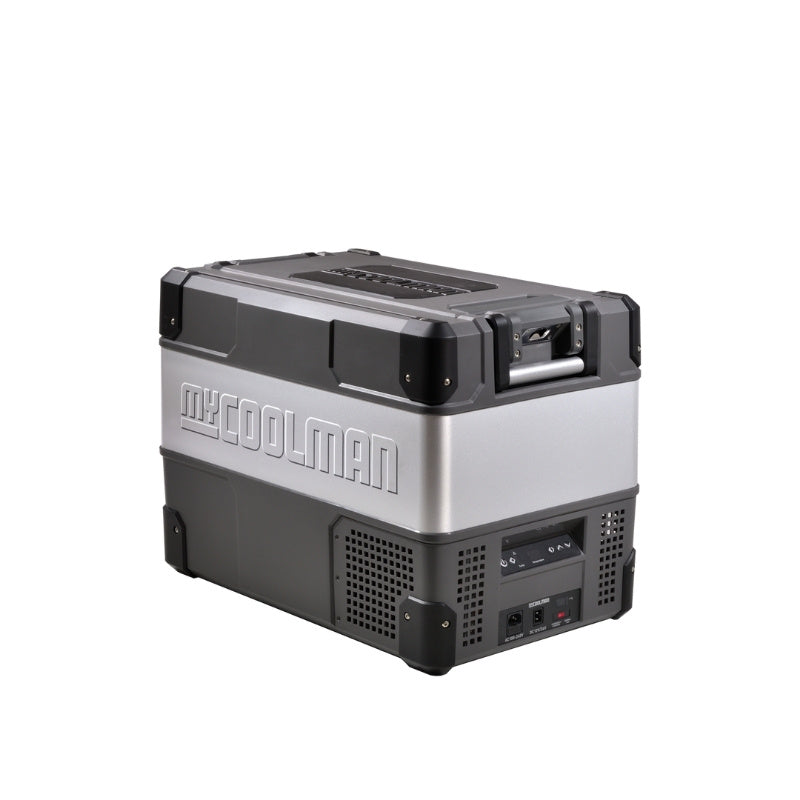 Angled closed view of MyCOOLMAN 44L portable fridge