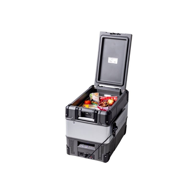 MyCOOLMAN 44L fridge freezer loaded with fresh groceries and snacks