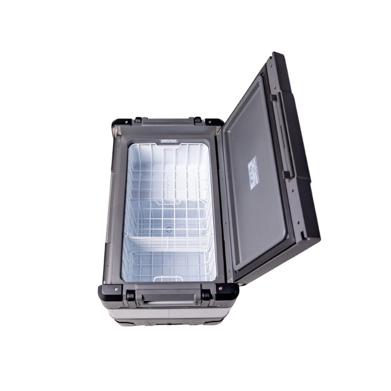 Upright view showing deep storage compartment of 60L fridge