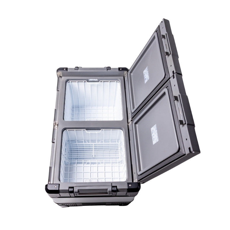 MyCOOLMAN 96L fridge angled top view with compartments visible