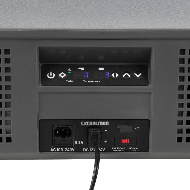 MyCOOLMAN 96L digital control panel and power port close-up