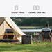 Portable power station next to tent and lake