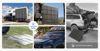 Renogy 400W solar blanket displayed in multiple outdoor setups on vehicles, ground, and campsite