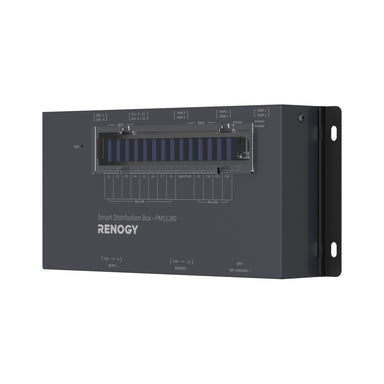 Front face of the Renogy PMS1280 showing the clear-covered fuse strip and F1 to F12 circuit labels