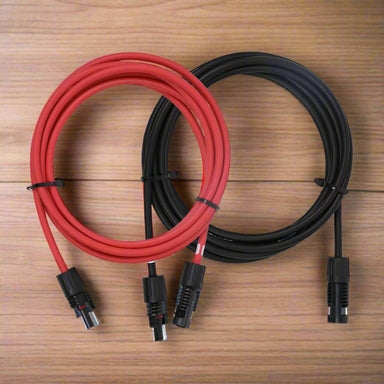 Renogy red and black PV solar extension cables coiled.