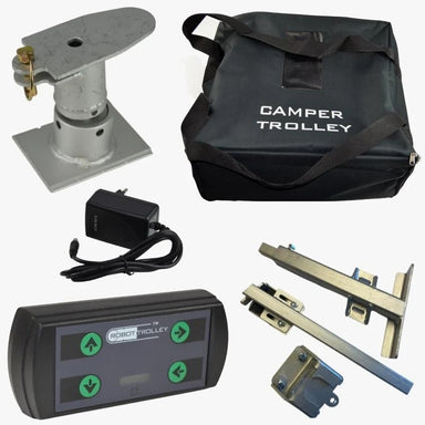 Robot Trolley 1500 G4 Caravan Mover parts including remote control, battery, and motor components.