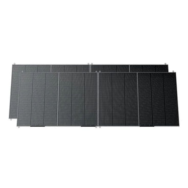 Top-down view of a six-panel folding solar panel laid flat for sun exposure