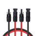 Close-up view of solar extension cables with PV connectors one pair red and black for solar panels