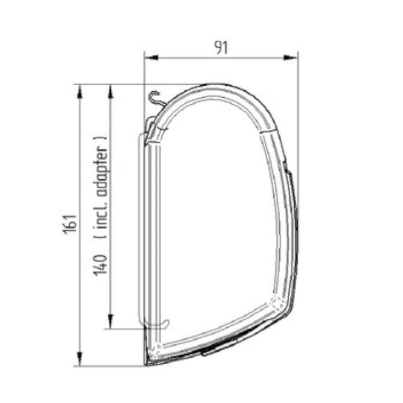 Technical diagram of the Thule 5200 manual awning with dimensions, including adapter details.