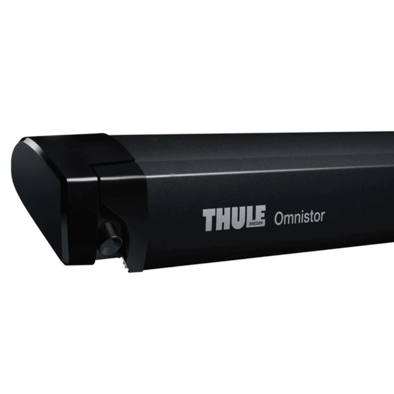 Thule Omnistor 6300 Electric 12V Awning with a sleek black cassette, offering both a modern look and practicality for outdoor adventures.