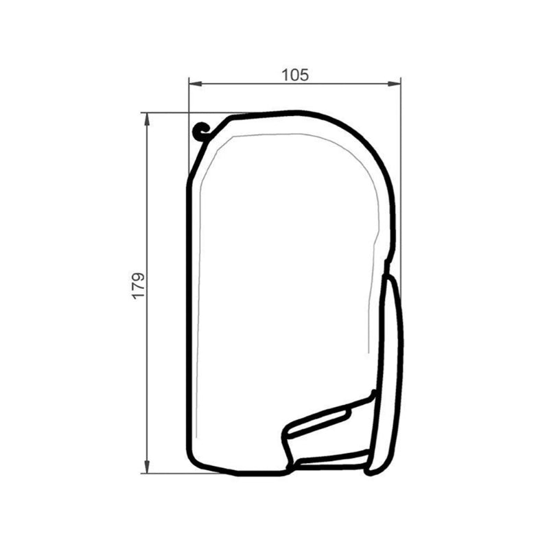 Detailed side profile of the Thule Omnistor 8000 manual awning, highlighting its compact design and key dimensions (105mm x 179mm).