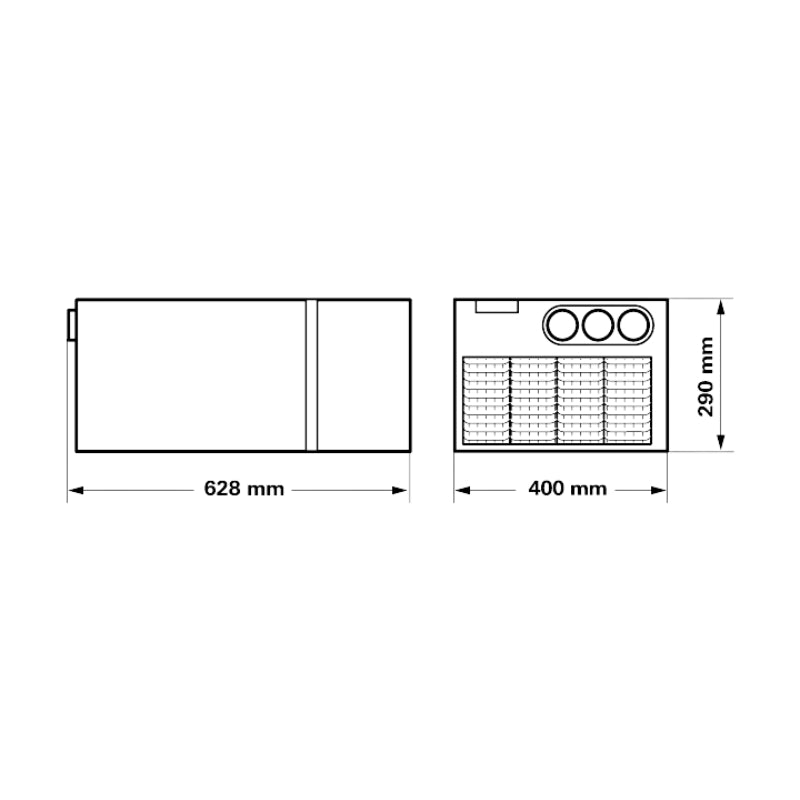 Truma Saphir air conditioner technical diagram with width and height specifications