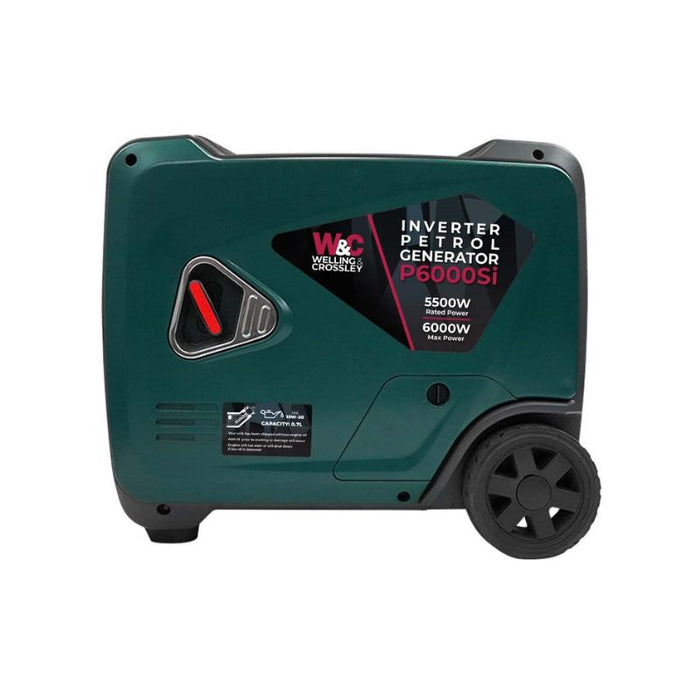 Side view showing power rating label on Welling & Crossley 6000W generator