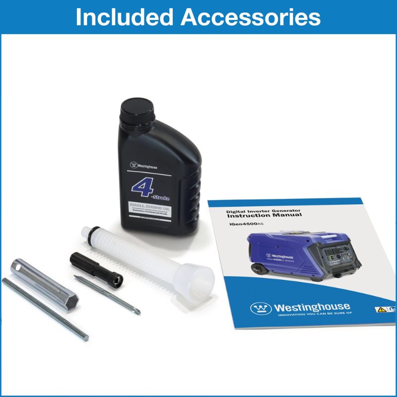Included accessories pack for the Westinghouse iGen4500AS digital inverter generator.