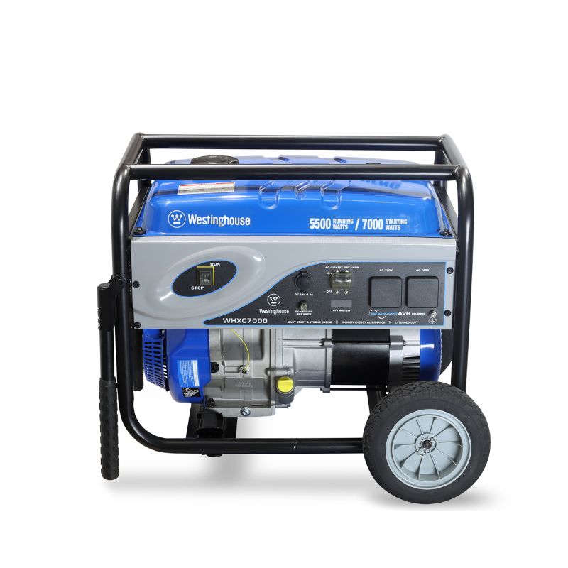Full view of the Westinghouse WHXC7000 portable generator ready for use