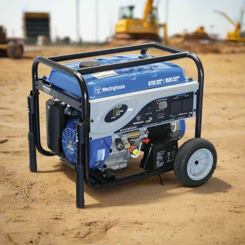 Westinghouse WHXC8500E generator at industrial site, right-side angle view